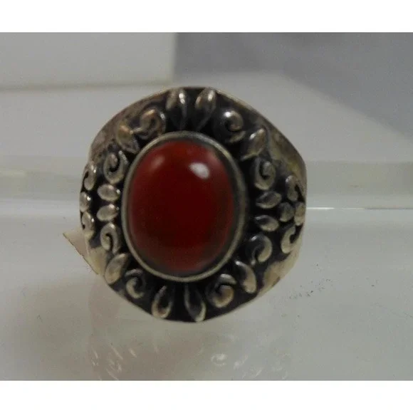 Exquisite Vintage 1990's Sterling Silver Carnelian Cigar Band Ring - Size 7.5 - Picture 4 of 11